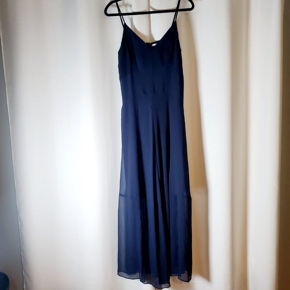 Bar III Navy Maxi Dress Size 12 Slip Dress Spaghetti Strap Flowy Elegant Minimal - Picture 10 of 12